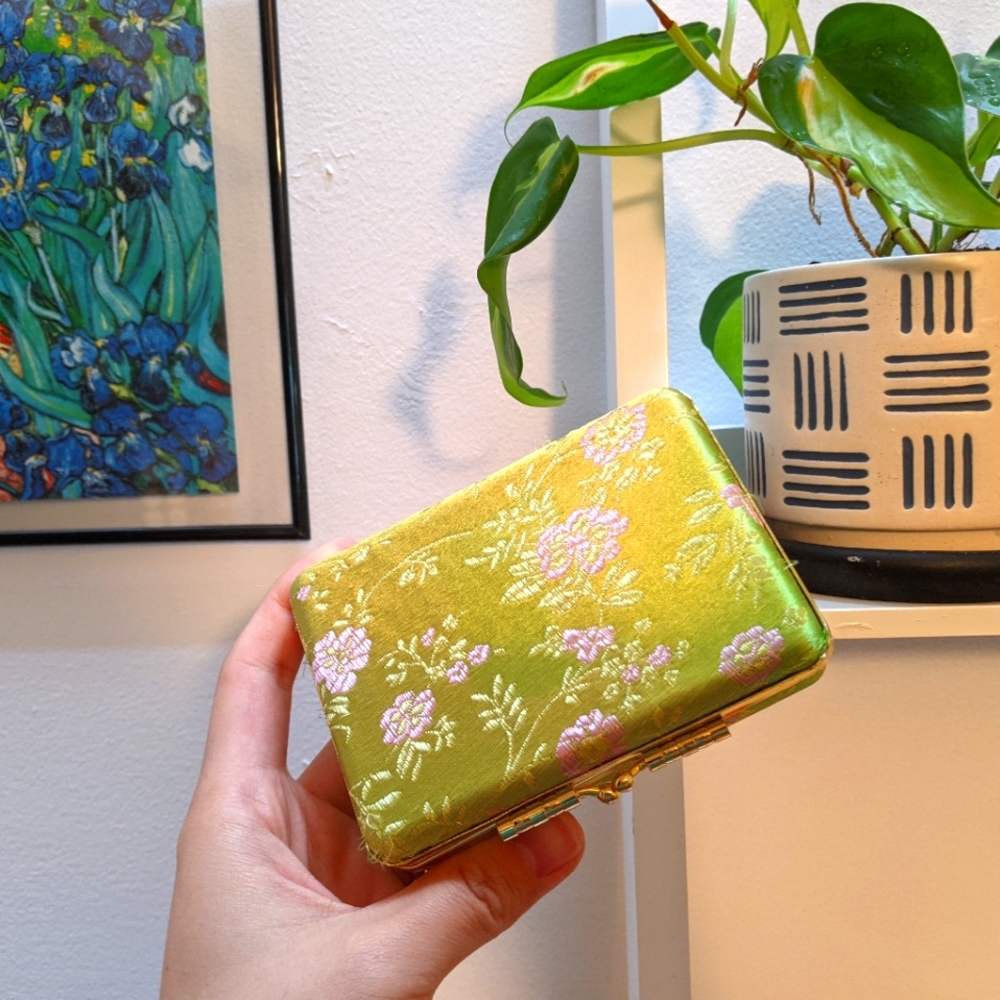 Vintage Silk jewelry box with mirror